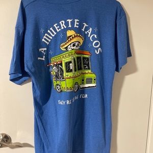 La muerte tacos medium blue tshirt